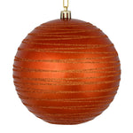Vickerman N187818D 6" Burnished Orange Candy Finish Ball Ornament With Glitter Lines 3 Per Bag