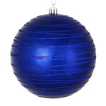 Vickerman N187622D 4" Cobalt Blue Candy Finish Ball Ornament With Glitter Lines 4 Per Bag