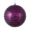 Vickerman N187826D 6" Plum Candy Finish Ball Ornament With Glitter Lines 3 Per Bag