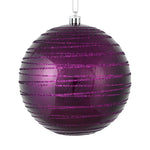 Vickerman N187826D 6" Plum Candy Finish Ball Ornament With Glitter Lines 3 Per Bag
