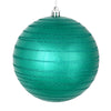 Vickerman N187842D 6" Teal Candy Finish Ball Ornament With Glitter Lines 3 Per Bag