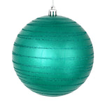 Vickerman N187842D 6" Teal Candy Finish Ball Ornament With Glitter Lines 3 Per Bag