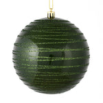 Vickerman N187764D 4.75" Moss Green Candy Finish Ball Ornament With Glitter Lines 4 Per Bag