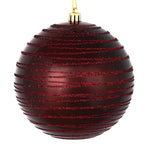 Vickerman N187665D 4" Burgundy Candy Finish Ball Ornament With Glitter Lines 4 Per Bag