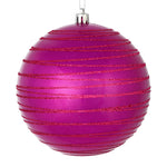 Vickerman N187670D 4" Fuchsia Candy Finish Ball Ornament With Glitter Lines 4 Per Bag