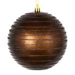 Vickerman N187775D 4.75" Chocolate Candy Finish Ball Ornament With Glitter Lines 4 Per Bag