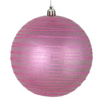 Vickerman N187879D 6" Pink Candy Finish Ball Ornament With Glitter Lines 3 Per Bag