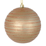Vickerman N187680D 4" Cafe Latte Candy Finish Ball Ornament With Glitter Lines 4 Per Bag