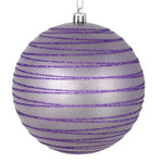 Vickerman N187686D 4" Lavender Candy Finish Ball Ornament With Glitter Lines 4 Per Bag