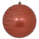 Vickerman N187871D 6" Coral Candy Finish Ball Ornament With Glitter Lines 3 Per Bag