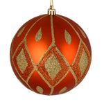 Vickerman N188218D 6" Burnished Orange Matte Ball With Glitter Diamond Pattern
