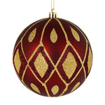 Vickerman N188219D 6" Wine Matte Ball With Glitter Diamond Pattern