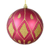 Vickerman N188221D 6" Berry Red Matte Ball With Glitter Diamond Pattern