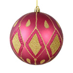 Vickerman N188221D 6" Berry Red Matte Ball With Glitter Diamond Pattern