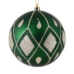 Vickerman N188224D 6" Emerald Matte Ball With Glitter Diamond Pattern
