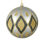 Vickerman N188025D 4" Limestone Matte Ball With Glitter Diamond Pattern