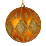 Vickerman N188230D 6" Antique Gold Matte Ball With Glitter Diamond Pattern