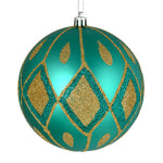 Vickerman N188242D 6" Teal Matte Ball With Glitter Diamond Pattern