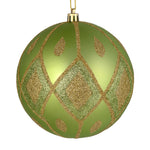 Vickerman N188054D 4" Celadon Matte Ball With Glitter Diamond Pattern