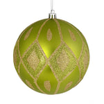 Vickerman N188073D 4" Lime Matte Ball With Glitter Diamond Pattern