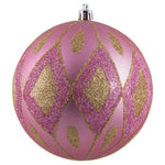 Vickerman N188179D 4.75" Pink Matte Ball With Glitter Diamond Pattern