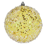 Vickerman N190178D 4" Yellow Glitter Hail Ball Drilled Wired 6/Bag