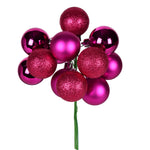 Vickerman N192570 12" Fuchsia Ball Ornament Christmas Pick 4 Per Set