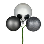 Vickerman N193087 18" Pewter Ball Ornament Christmas Pick 4 Per Set