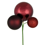 Vickerman N193165 18" Burgundy Ball Ornament Christmas Pick Set Of 3