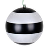 Vickerman N205116 6" Black-White Striped Pearl Ball Christmas Ornament 4 Per Set