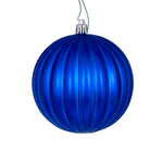 Vickerman N222202DMV 4" Blue Matte Lined Ball Ornament 6 Per Bag.