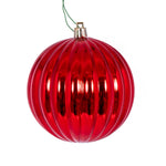 Vickerman N222203DSV 4" Red Shiny Lined Ball Ornament 6 Per Bag.