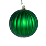Vickerman N222204DMV 4" Green Matte Lined Ball Ornament 6 Per Bag.
