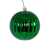 Vickerman N222204DSV 4" Green Shiny Lined Ball Ornament 6 Per Bag.