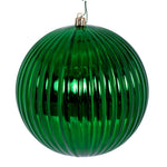 Vickerman N222404DSV 6" Green Shiny Lined Ball Ornament 4 Per Bag.