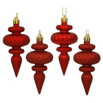 Vickerman N500003 4" Red 4-Finish Finial Ornament 8 Per Box. Made Of Shatterproof Plastic.
