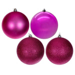 Vickerman N593059DA 12" Hot Pink 4-Finish Ball Ornament Set 4 Per Box.