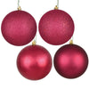 Vickerman N592521DA 10" Berry Red 4-Finish Ball Ornament Assortment 4 Per Bag