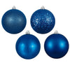 Vickerman N592502DA 10" Blue 4-Finish Ball Ornament Assortment 4 Per Bag