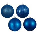 Vickerman N592502DA 10" Blue 4-Finish Ball Ornament Assortment 4 Per Bag