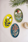 Set of 3 Hand-Painted Metal Oval Trays – 7 Inch Botanical Accent Decor