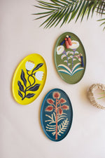 Botanical Oval Trays Set of 3 – 7 Inch Hand-Painted Metal Display By Kalalou