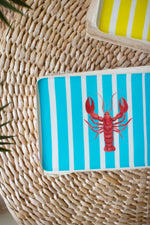 Decorative Coastal Tray Set – Hand Painted Metal – Lobster Design – Set of 3 Pieces