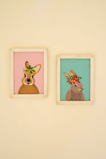 Wall Art 8"H - Framed Embroidery Rabbits Design on Cotton Fabric, Set of 2 By Kalalou