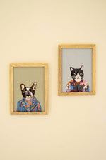 Wall Art 8" H - Framed Embroidery Dog & Cat Design on Cotton Fabric, Set of 2 By Kalalou