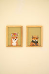 Wall Art 8" H - Framed Embroidery Foxes on Cotton Fabric (Min 2) By Kalalou