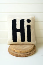 Hi Hand-Hooked Pillow – 16"x16" Black and White Textured Cotton Wool Accent Cushion with Removable Cover By Kalalou