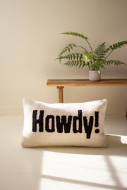 Howdy hand-hooked pillow front view