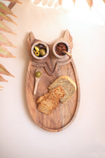 Wood Owl Serving Board with Marble Bowls – 17"Tall Handcrafted by Kalalou