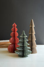 Kalalou Set of Three Printed Paper Accordion Christmas Trees – Foldable Holiday Decor